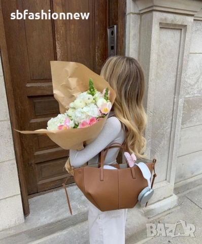 Polene дамска чанта в черно и кафяво, снимка 6 - Чанти - 53207571