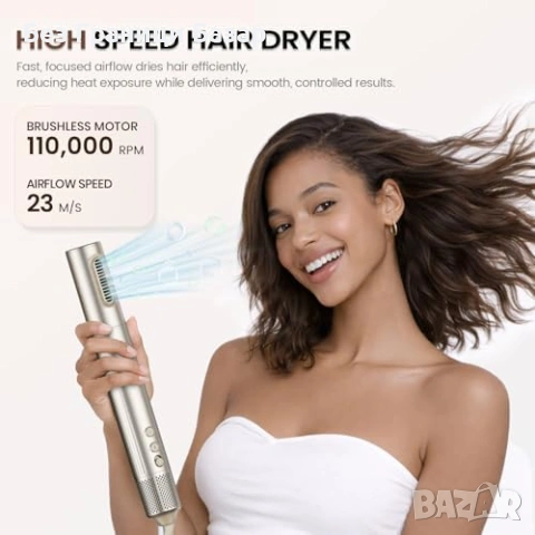 Нов сешоар 5 в 1 въздушен стайлер 110000RPM коса къдрици обем йони 500M, снимка 2 - Други - 53566063