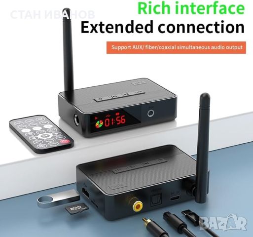 Безжичен стерео аудио приемник и предавател D400, Bluetooth 5.3, USB, TF Card, Optical, снимка 2 - Аудиосистеми - 45673181