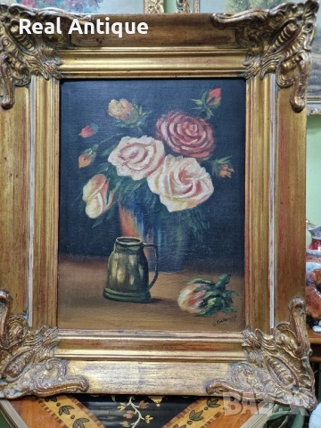 Натюрморт масло авторски платно автор рамка , снимка 3 - Антикварни и старинни предмети - 51784301