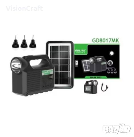 Комплект със соларен панел, фенерче, 3 крушки, USB, снимка 2 - Соларни лампи - 45156717