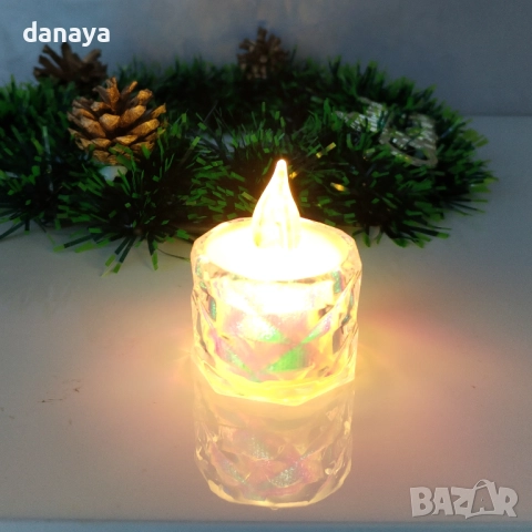 6183 Мини LED свещ с диамантен ефект, декоративна електронна свещ с пламък, 5×4 см, снимка 3 - Декорация за дома - 52029587