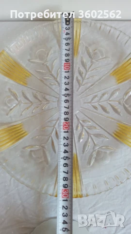 Винтидж кристален поднос с жълти орнаменти - масивен, снимка 3 - Прибори за хранене, готвене и сервиране - 51130656