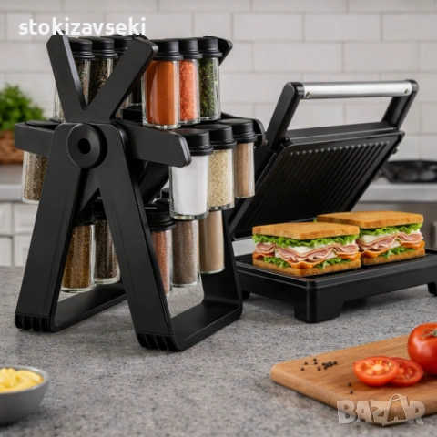 Компактен грил и сандвич преса 2 в 1 + Подарък Стилен въртящ се, снимка 2 - Скари - 54131591