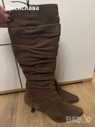 Ботуши естествен велур в кафяво