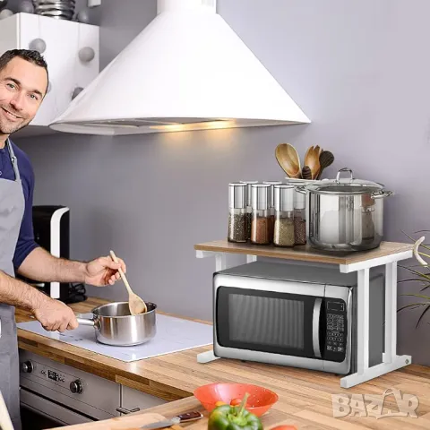 Стойка за микровълнова фурна, 2 рафта за съхранение метален кухненски, снимка 6 - Етажерки - 49756928