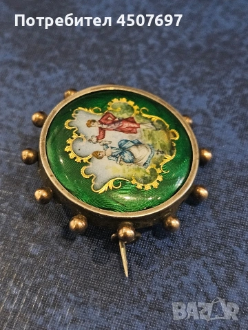 Сребърна брошка с guilloche enamel., снимка 4 - Колиета, медальони, синджири - 53709844