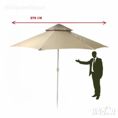 Плажен чадър Кафяв – 220см/270см диаметър NS 3906/NS 3907, снимка 2 - Градински мебели, декорация  - 49919389