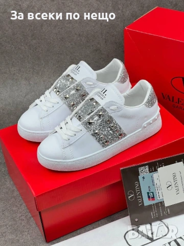 Valentino Дамски Бели Маратонки С Кристали👟Дамски Спортни Обувки С Камъни В Бял Цвят Код E1326, снимка 3 - Маратонки - 54148512