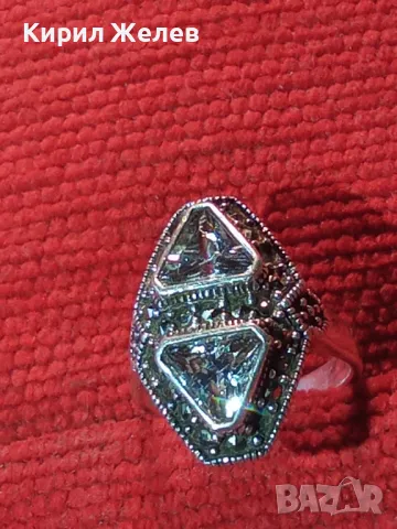 ШАРМАНТЕН СКЪПОЦЕНЕН СРЕБЪРЕН ПРЪСТЕН СРЕБРО 925 с БЯЛА ПОЗЛАТА ЛАБОРАТОРЕН МОЙСАНИТ МАРКАЗИТИ 48743, снимка 15 - Пръстени - 49346500