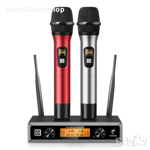TONOR безжична микрофонна система с два микрофона – Черен и червен, снимка 14 - Микрофони - 53407582
