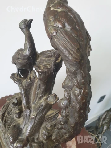 32см-5кг статуетка пауни/много стара френска бронзова скулптура/фигура на птици, снимка 6 - Антикварни и старинни предмети - 51320841