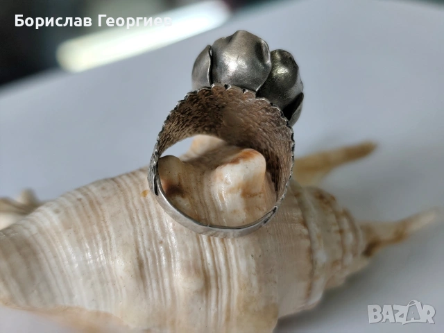 Стар сребърен пръстен цвете, снимка 4 - Пръстени - 53944969