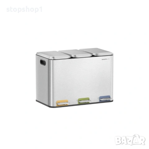 SONGMICS Троен кухненски кош за боклук 3 x 15 л с цветни педали, металик сребрист СТОМАНА 