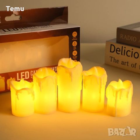 Комплект от 5 бездимни, безпламъчни, работещи с батерии LED чаени свещи Diya за декорация. Приложени, снимка 7 - Декорация за дома - 45783557