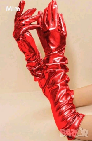 Червени сатенени дълги еластични ръкавици с 5 пръста в различни цветове , снимка 2 - Корсети, бюстиета, топове - 50580573