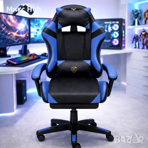 Ергономичен геймърски стол с масажна функция и поставка за крака , снимка 7 - Столове - 53445607