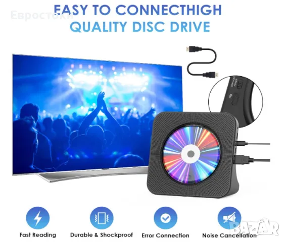 Gueray мултифункионален CD / DVD плейър, Bluetooth, дистанционно управление, HDMI изход, FM, USB, снимка 2 - Плейъри, домашно кино, прожектори - 49708885