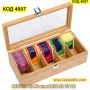 Дървена кутия за чай с 5 отделения от 100% естествен бамбук - КОД 4097