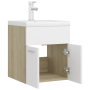 Шкаф за баня с вградена мивка, бяло и дъб сонома, ПДЧ, снимка 6