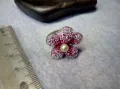 СКЪПОЦЕНЕН СРЕБЪРЕН ПРЪСТЕН ЦВЕТЕ СРЕБРО 925 с БЯЛА НАТУРАЛНА ПЕРЛА ЕМАЙЛ РАЗНОЦВЕТНИ КАМЪЧЕТА 49226, снимка 1