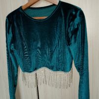 Стилна Дамска блуза с сребърни ресни, снимка 1 - Блузи с дълъг ръкав и пуловери - 45454097