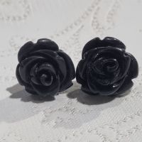 Сребърни обеци 925, черни рози !, снимка 1 - Обеци - 45919843