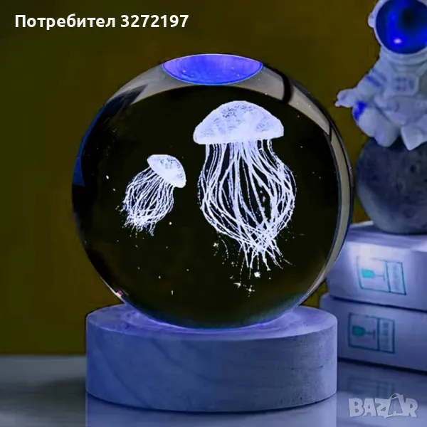 LED Светеща кристална топка/лампа, 3D сензорна- Медузи, снимка 1