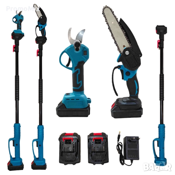 Акумулаторен градински комплект 3вFoyu Верижен трион Лозарска ножицa с 2 батерии и зарядно, снимка 1