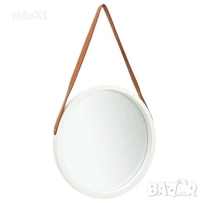 vidaXL Стенно огледало с каишка, 50 см, бяло（SKU:320364）, снимка 1