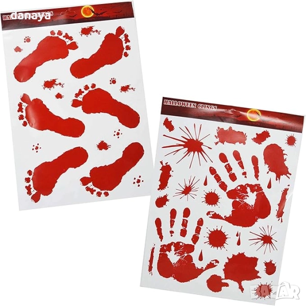 6081 Страшни Хелоуин стикери за декорация – кървави отпечатъци за прозорци и огледала, снимка 1