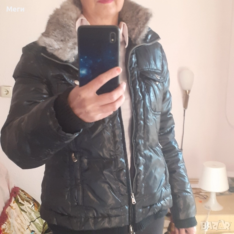 дамско есенно,зимно,пролетно яке,от елегантна,много високо качествена материа, с топла яка от кожа, снимка 1