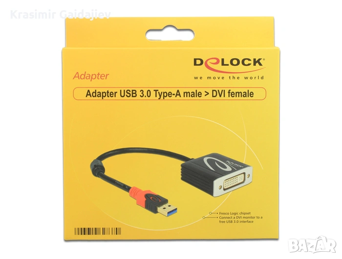 DELOCK Адаптер USB 3.0 Тип-A мъжки > DVI женски (62737), снимка 1