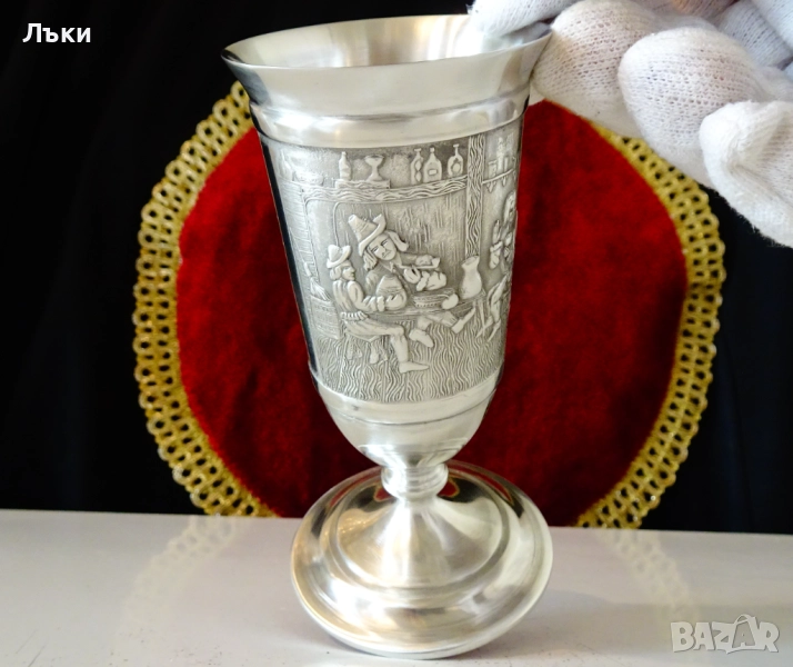 Чаша от калай за вино,изба,сватба,кръчма. , снимка 1