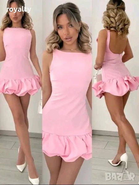 Ефектна къса розова рокля, снимка 1