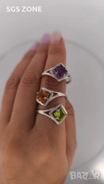 СРЕБЪРЕН ПРЪСТЕН ОТ ТАЙЛАНД СЪС ПЕРИДОТ ЦИТРИН ИЛИ АМЕТИСТ, снимка 1