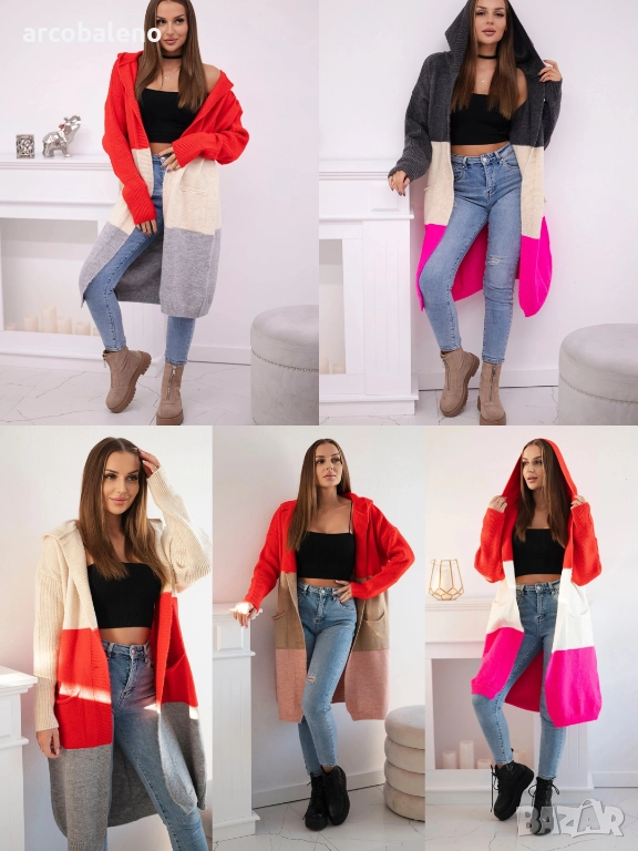 Дамска жилетка с качулка на райета, 5цвята , снимка 1