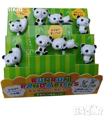 8 бр забавни клечки топери панда панди за забождане на хапки мъфини плодове вилички забава за децата, снимка 1