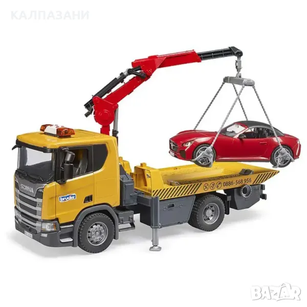 BRUDER камион Scania Super 560R с ПЛАТФОРМА, L+S Модул и роудстър Bruder 03552, снимка 1