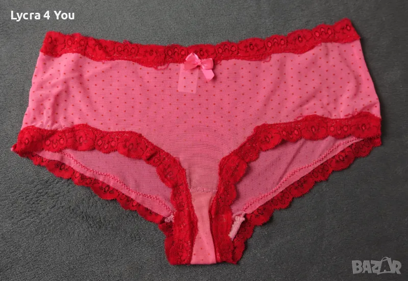 Розов тюлен полубоксер с червена дантела S/М размер, снимка 1