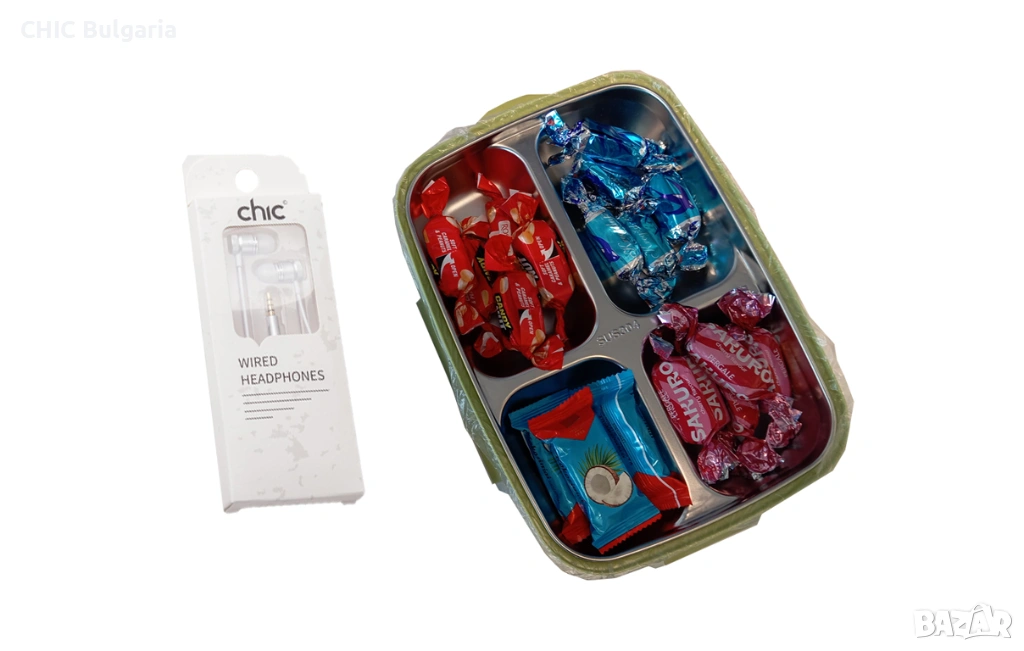 Кутия за обяд с подарък шоколадови лакомства и слушалки - ЗИМНА ПРОМОЦИЯ, снимка 1