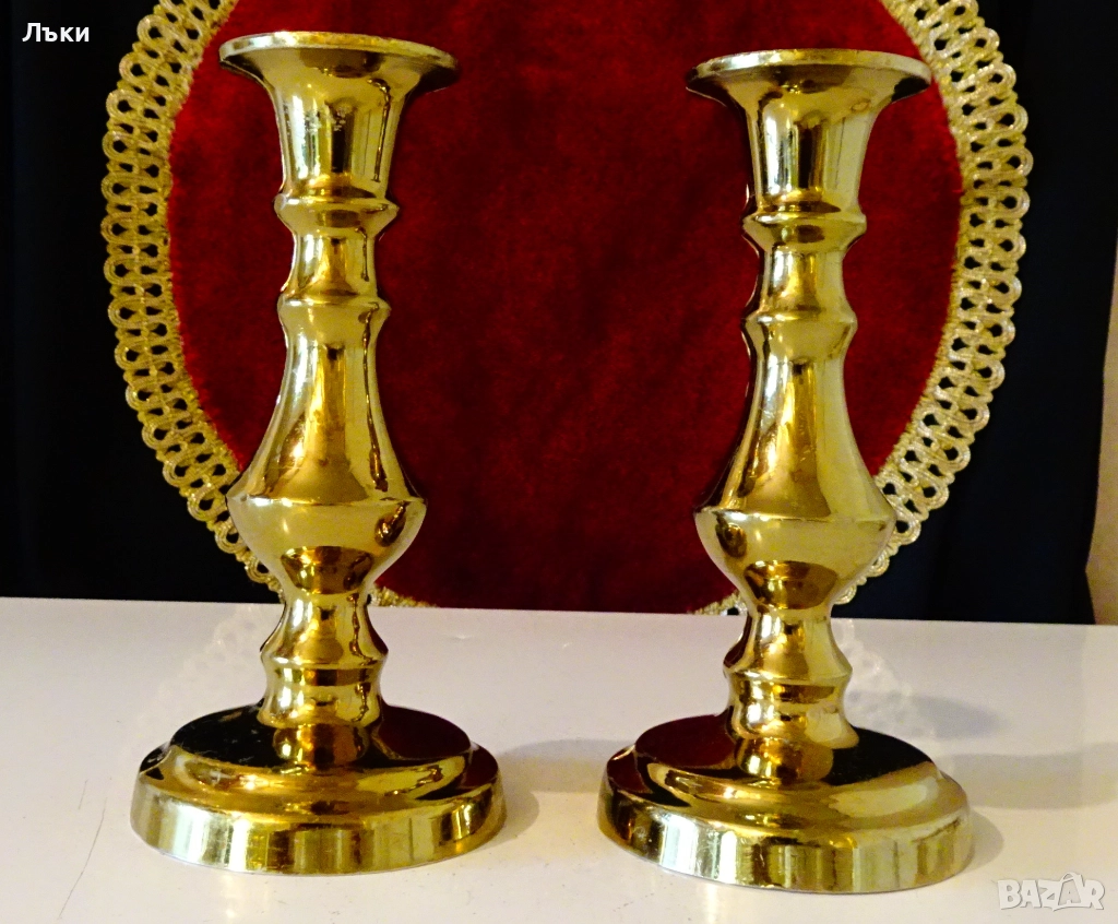 Английски бронзови свещници,дебела позлата,печат. , снимка 1