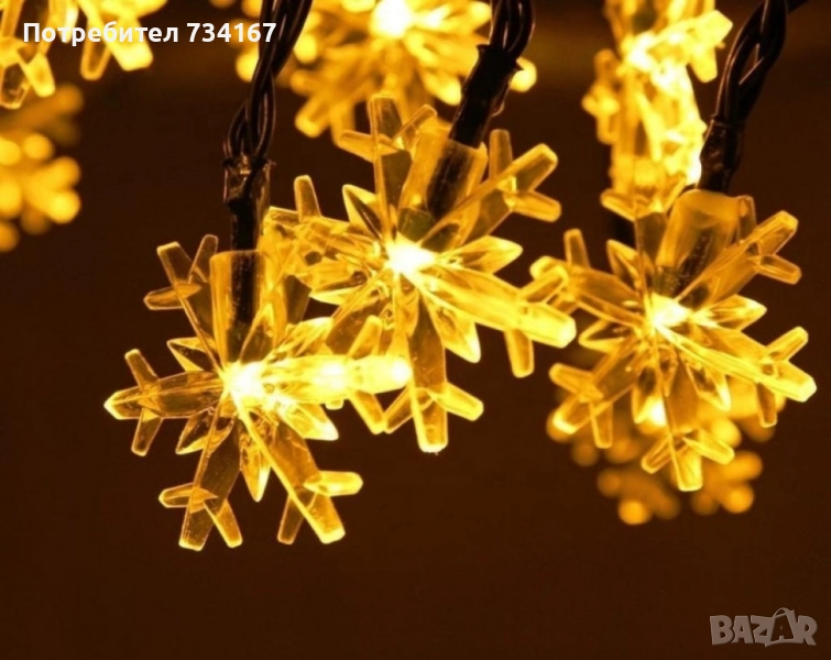 Многоцветни коледни LED лампички със снежинки с щепсел - Многоцветни, дължина - 5м ,28бр лампички., снимка 1