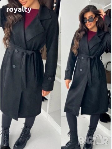 Дамско Черно Пролетно Велурено Манто, снимка 2 - Палта, манта - 54096634