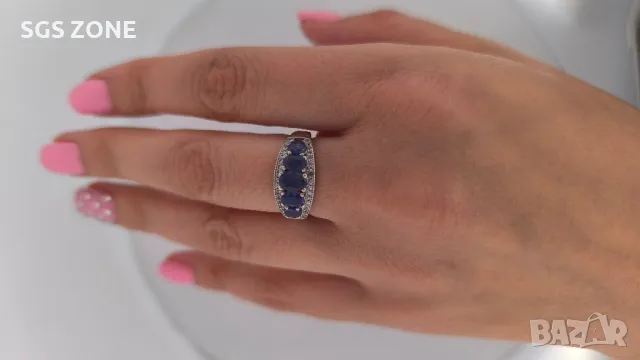 Сребърен Пръстен с Рубин, Сапфир, Изумруд с Прозрачен Топаз , снимка 7 - Пръстени - 50310475