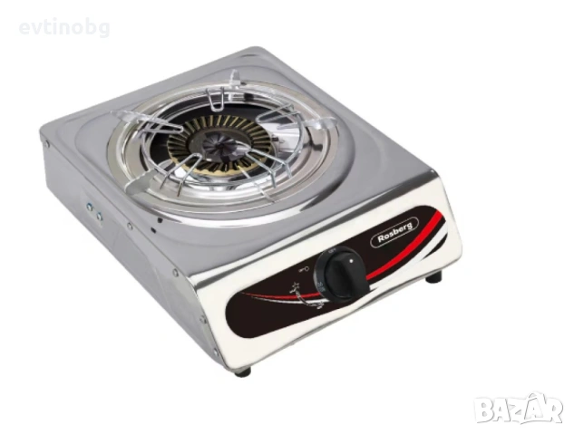 Газов единичен котлон Rosberg Premium, 30 mbar, Неръжд, стомана, Чугунена горелка, с две поставки, 2, снимка 2 - Газови котлони - 54100840