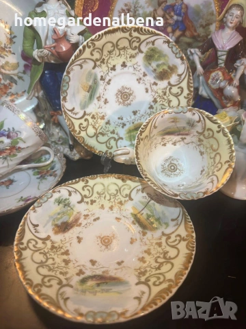 Антика Coalport England Circa 1827 – Порцеланова чаша с чинийка | Ръчно рисувани пейзажи, снимка 7 - Декорация за дома - 54059981