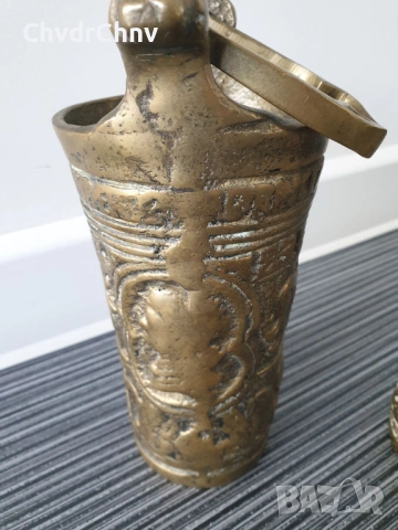 19ти век/2бр религиозен бронзов съд за светена вода/малка кофа с дръжка, снимка 7 - Антикварни и старинни предмети - 53507262