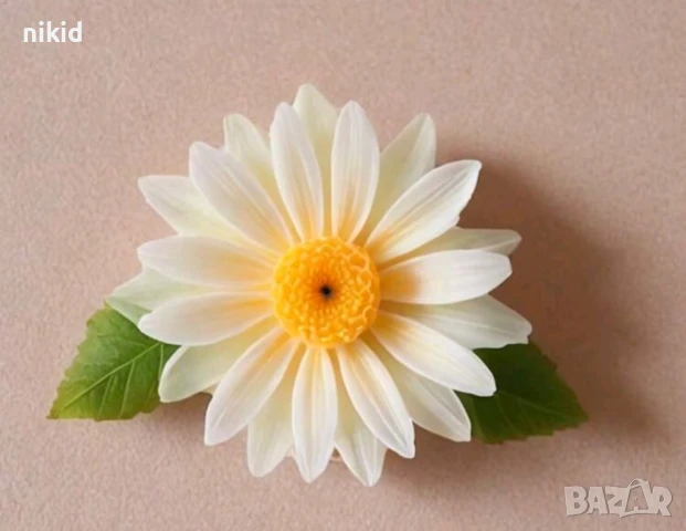 Едра лайка маргаритка с листа цвете силиконов молд форма фондан шоколад гипс декор украса, снимка 3 - Форми - 50568699