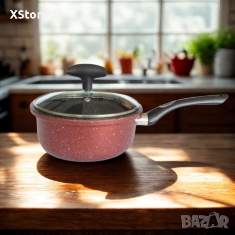 Касерола с капак Rosberg, 16 см, 1.6 л, Мраморно незалепващо покритие, Индукция, Бордо меланж, снимка 2 - Съдове за готвене - 52507441